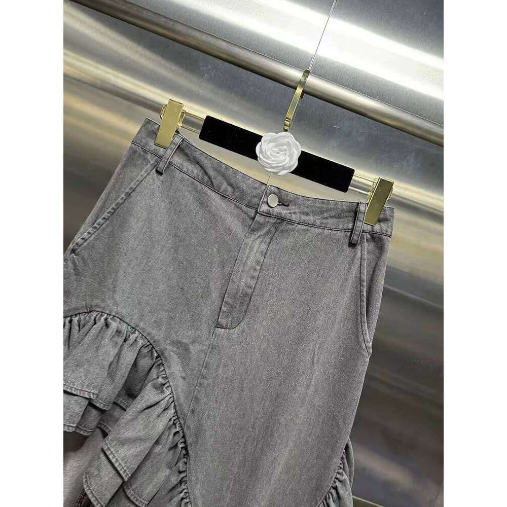 VGH Patchwork Pockets Denim Skirts For Women High Waist Solid Minimalist Loose Irregular Hem Skirt Female Clothing Fashion New