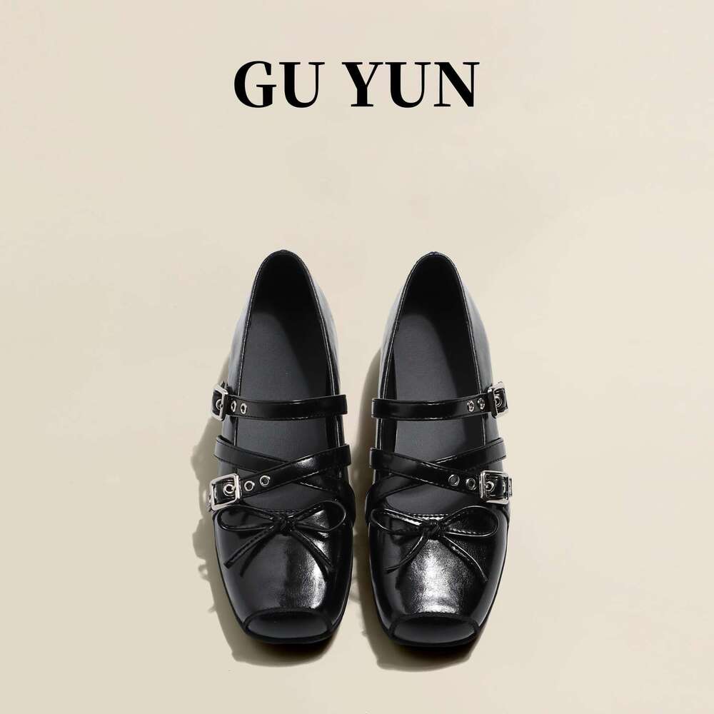 Cowhide Version ~ Red Bowknot Small Single Shoes for Women Spring Summer Genuine Leather Shallow Mouth Studded Ballet Flats