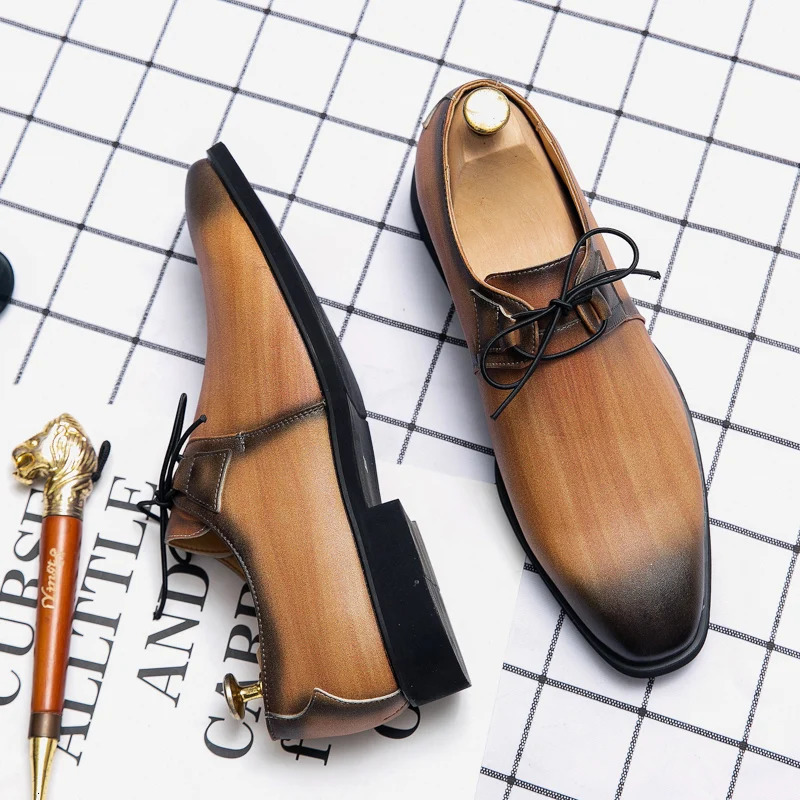 Trendy and Fashionable Derby Shoes Round Toe Lace up Business Office Dress Shoes Wedding Banquet Shoes Size 38-48 Men Shoes 250526