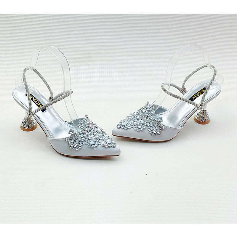 2025 New Style Stiletto Versatile Rhinestone High Heels One-Strap Fashion Pointed Toe Elegant Sandals