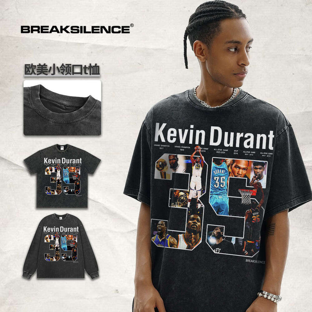 Durant American Street Style Washed Short Long Sleeve T-Shirt Men Pure Cotton Printed Top Trendy