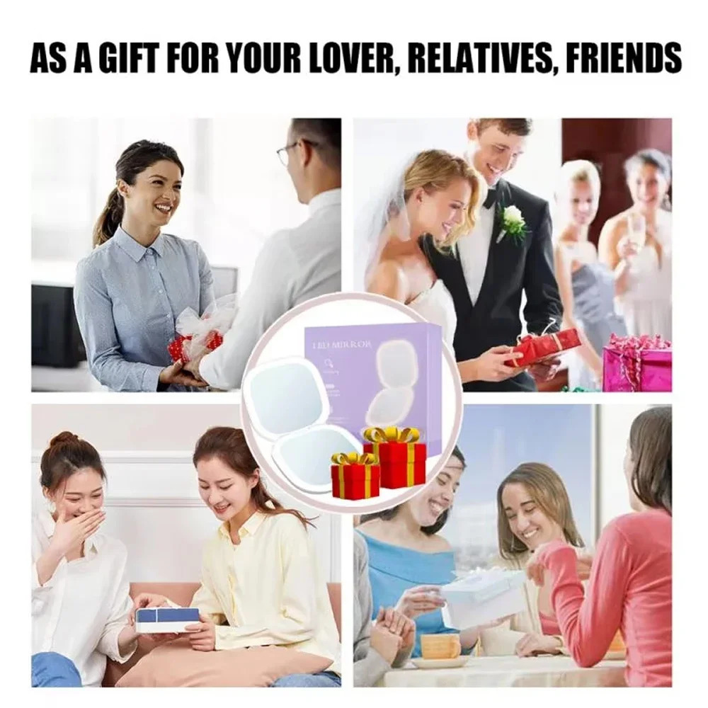 2 Face Sides Touch Compact Led 3 Colors Mini Foldable Cosmetic Charge Makeup Mirror With Light 5X Magnifying Compact Handheld 250530