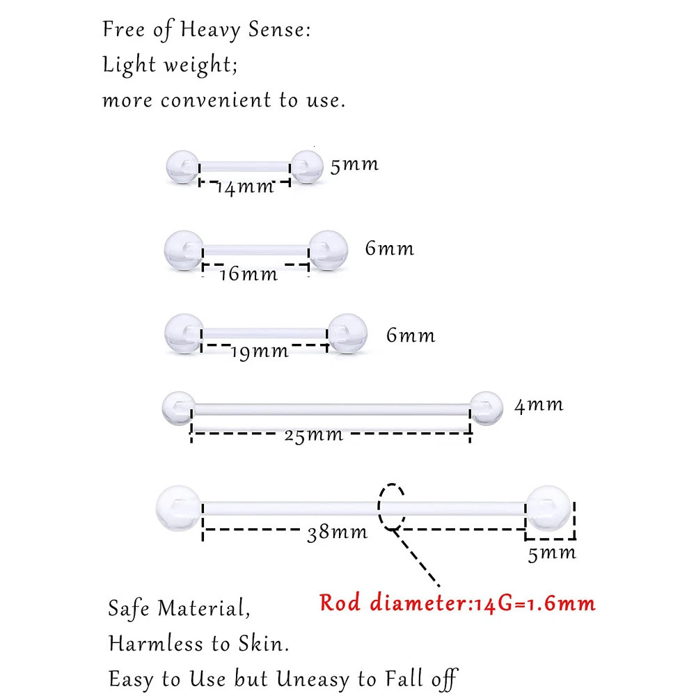 14G Clear Bioflex Flexible Acrylic Straight Barbells Nipple Tongue Industrial Earring Pregnancy Belly Retainer Piercing Jewelry 250526