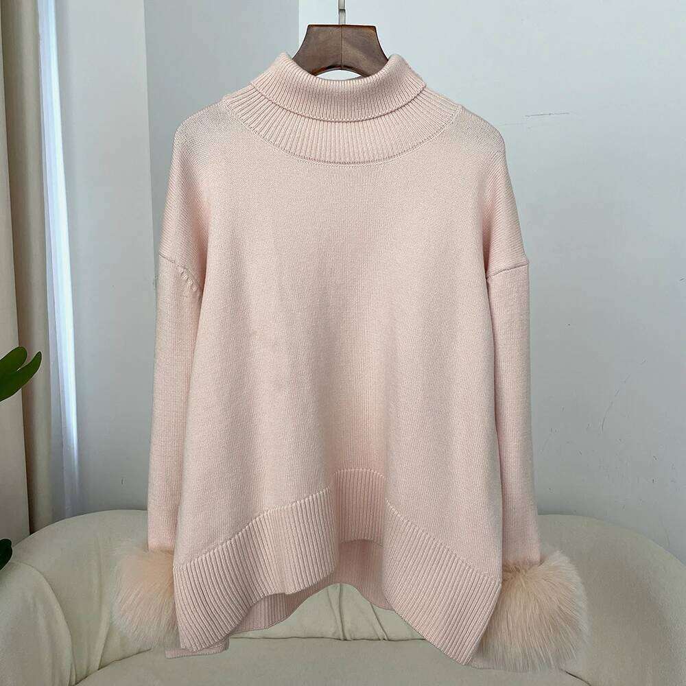 2024 Autumn Winter Women's Fashionable with Real Fox Sleeves Warm Slim Fit Sweaters and Fur Knitwear High quality, fashionable, luxurious