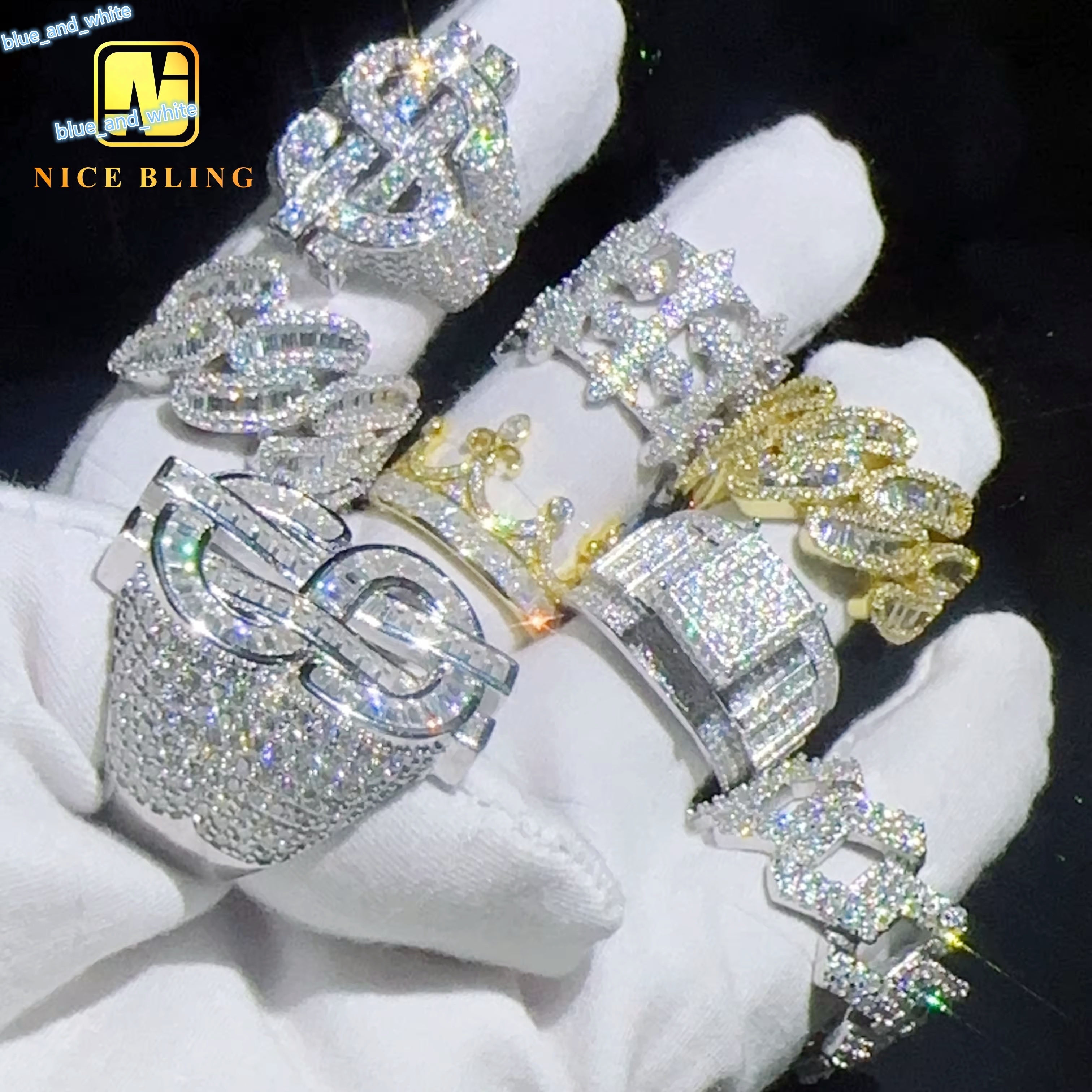 Luxury Men Hip Hop Moissanite Diamond Rings Iced Out 925 Sterling Silver Lab Diamond Engagement Rings