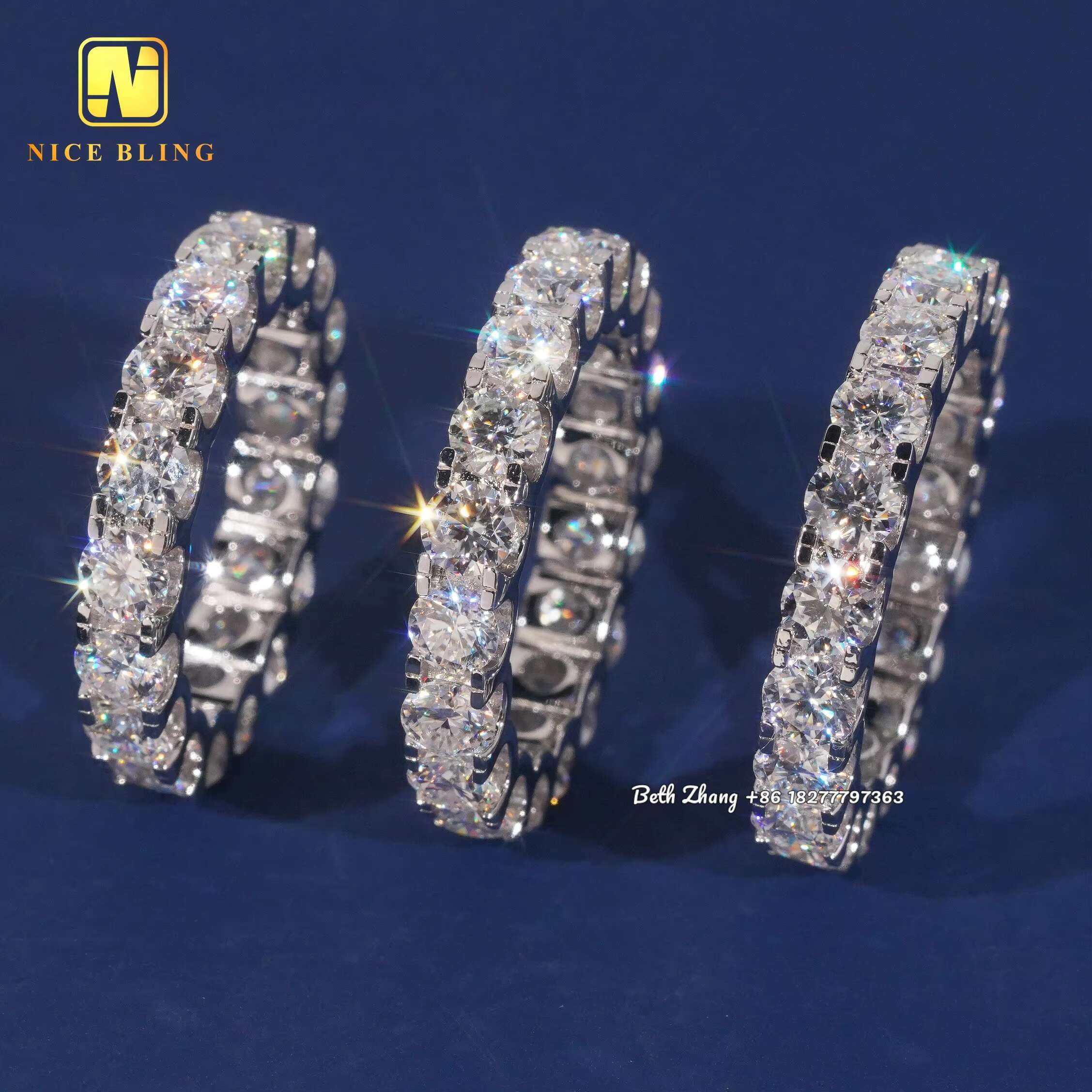 4mm VVS Moissanite Diamond Tennis Rings Trendy Silver Jewelry Men Women Engagement Wedding Bands