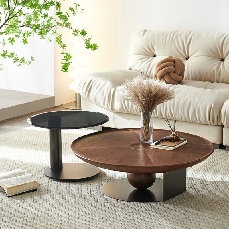 B611 Round coffee table solid wood high-end living room small apartment niche side table