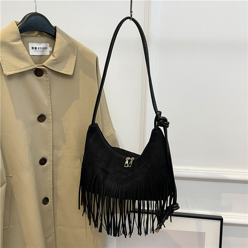 Free shipping designer bag 2024 New Leather Velvet Tassel Women's Trendy, Small and Stylish Texture, Single Shoulder Crossbody Bag