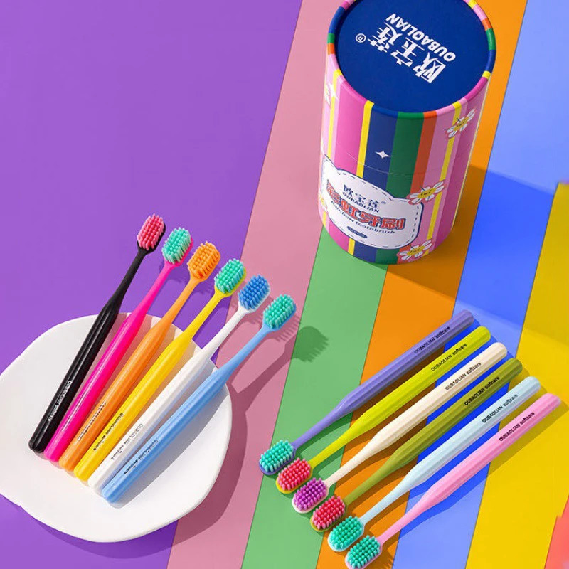 12 Piece Rainbow Adult Toothbrush Set Wide Headed Gingival Protection Soft Bristled Toothbrush with Cover Deep Cleaning Teeth 250528