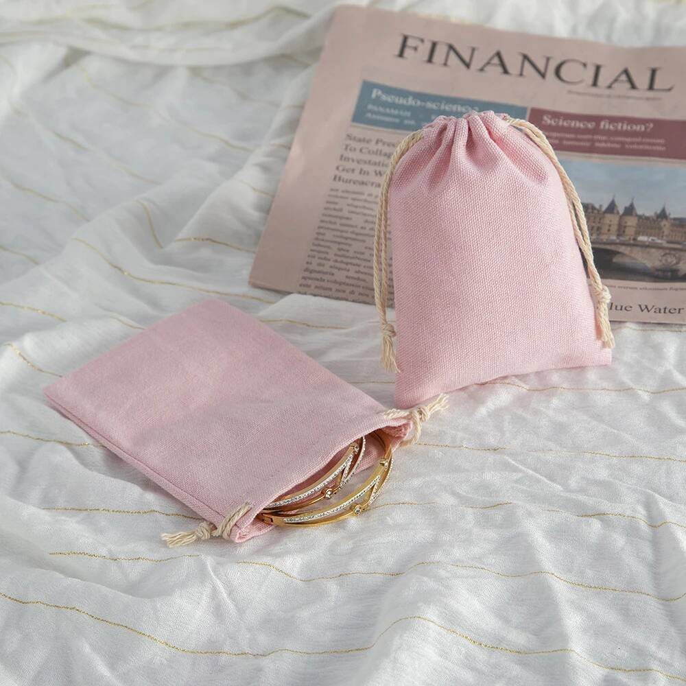 10Pcs Pink New Jewelry Accessory Storage Pouch Birthday Party Wedding Ring Earring Necklace Gift Natural Cotton Drawstring Bags