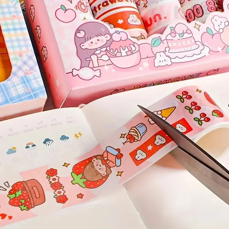 20 Rolls Boxed Kawaii Washi Tape Set Cute Cartoon DIY Masking Tape Grid Sticky Note Paper for Scrapbooking Journaling 250530