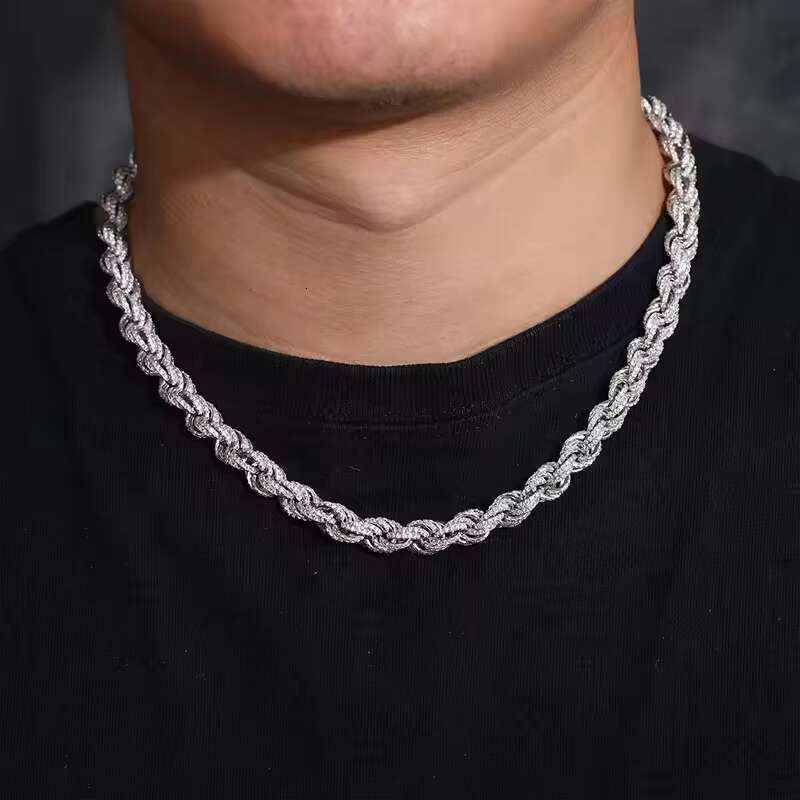 VVS Moissanite Rope Chain Cuban Necklace Women Link Iced Out Tennis Rope Chain S925 Silver Hip Hop Rope Chain for Men