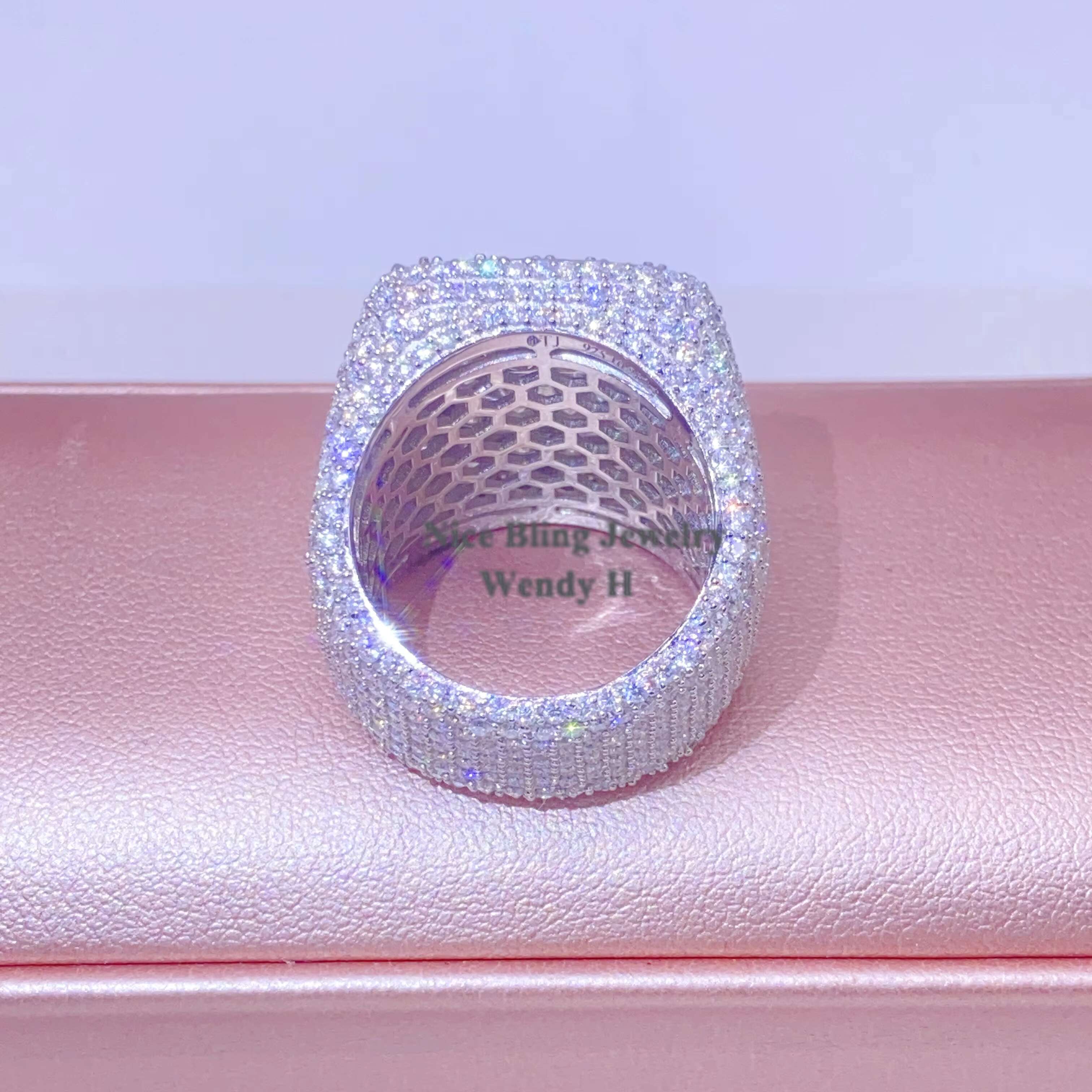 Fine Jewelry Vvs Moissanite Iced Out Rings Men Sterling Silver Diamond Hip Hop Ring