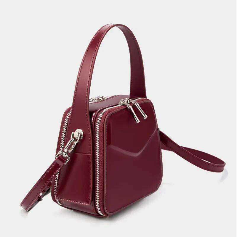 Designer Luxury Genuine Leather Women's 2025 New Designer Women Handbags Double Zipper Box Type Shoulder Bag Female Crossbody Bags