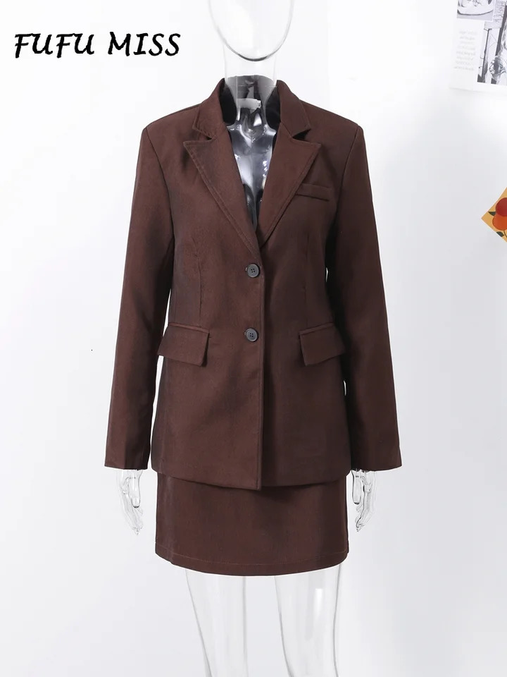 Vintage Suit Mini Skirt Sets Women Slim Blazers High Waist Above Knee A-line Skirts Set Spring Elegant Office Lady Outfits 250530