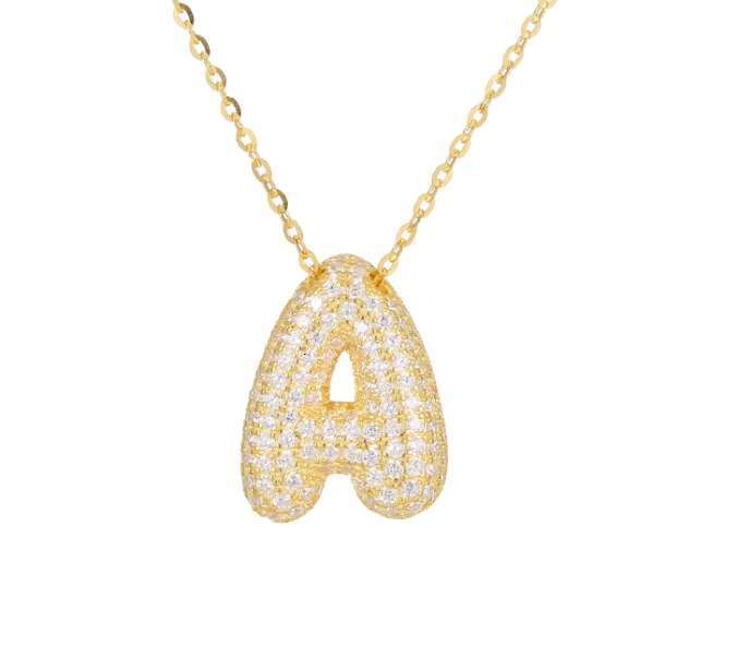 925 Sterling Silver Bubble Letter Necklace for Female Super Flash Full Diamond Balloon Pendant Zircon Hip Hop Clavicle Gift