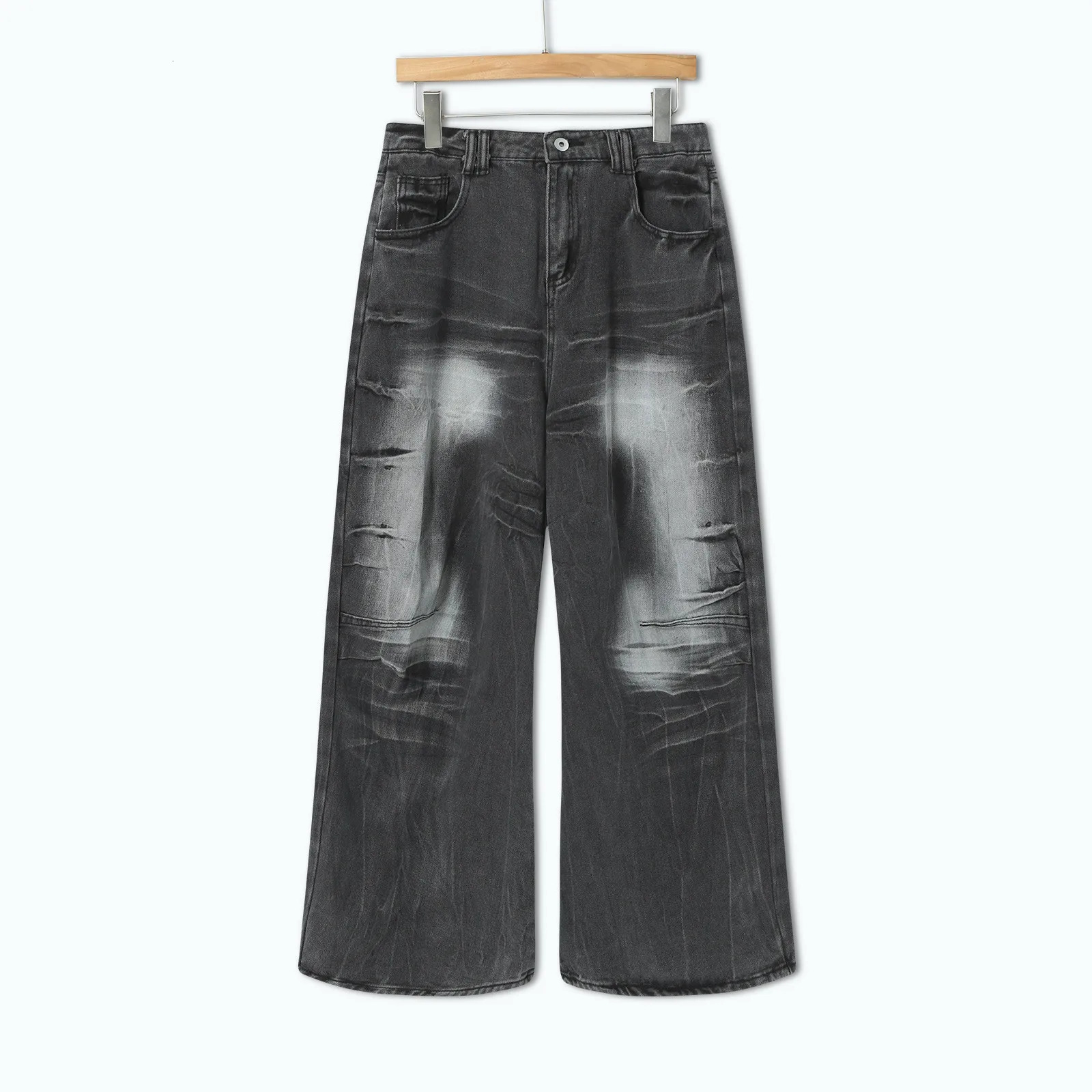 Women Vintage Straight Wide Leg Jeans Retro Wash Black Loose Street Pants With Pockets Jean Pants For Women Harajuku Streetwear 250527