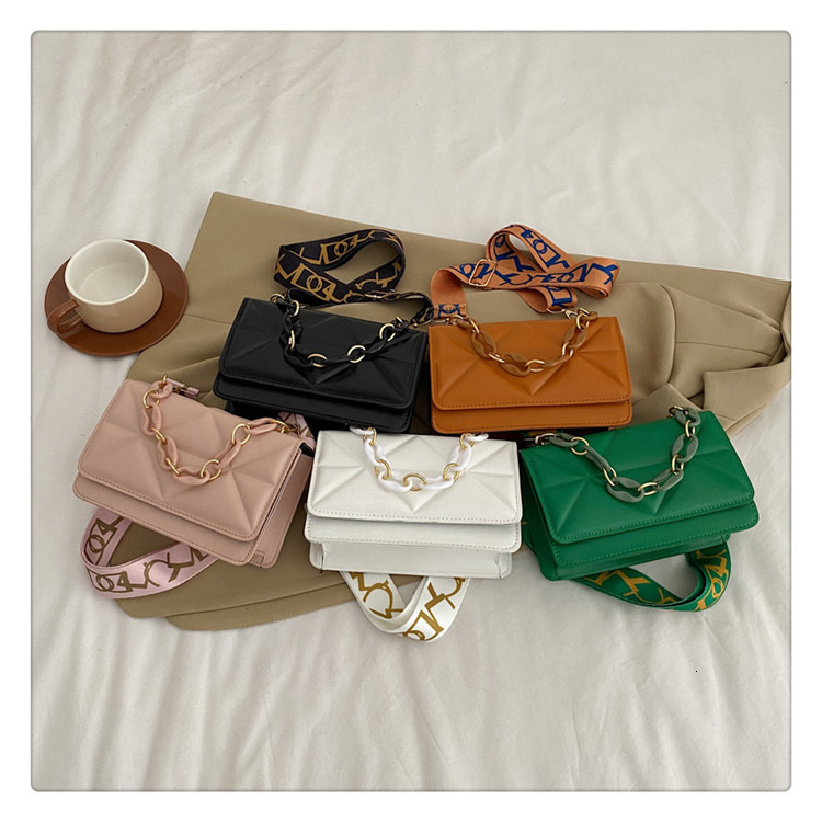 Trendy Textured Women's Bag New Free shipping Fashion Chain Shoulder Crossbody Bag Wide Strap designer Embossed Plaid handbag shopping bag Small 