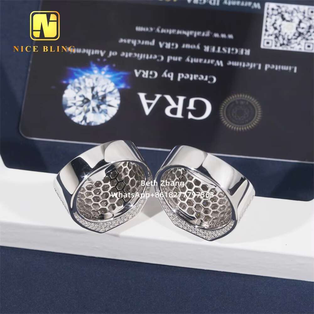 Half Iced Out Jewelry Hip Moissanite Diamond Ring 925 Sterling Silver Square Shape Men Engagement Ring for Wedding Party