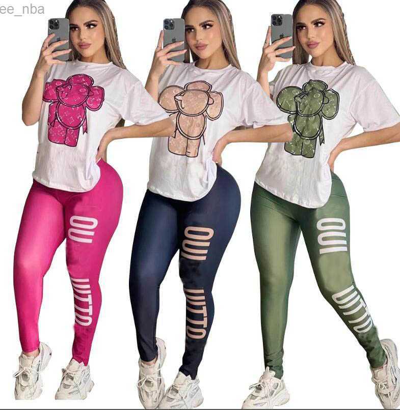 Summer new Womens brand Tracksuits Designer 2 Piece Sets Letter Print short sleeve t-shirt+pant sexy back lace tshir legging pants Outfits