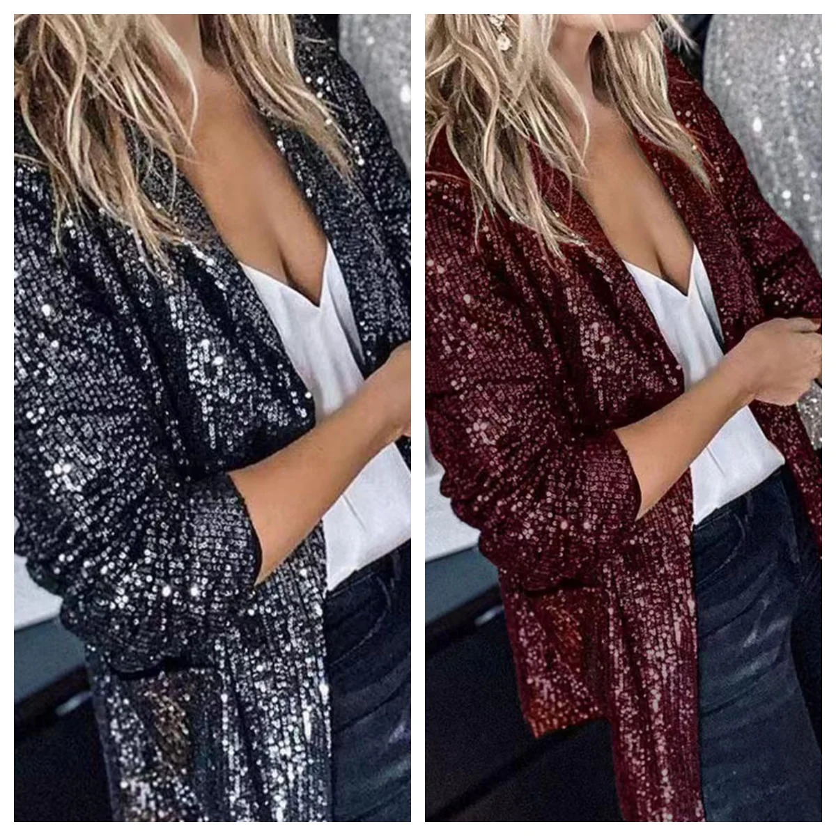Womens Jacket Sequined Outerwears Casual Long Sleeve Blazers Solid Color Harajuku Coats Dance Female Clothing Spring Summer 250530