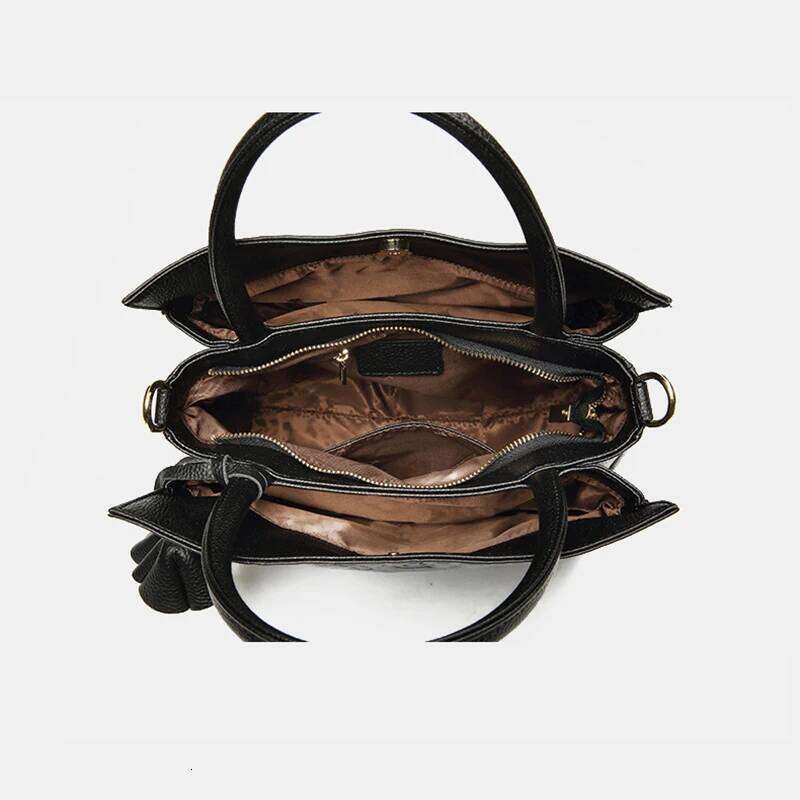 2025 New Genuine Leather Camellia Printed Handbag Fashion Big One-Shoulder Crossbody Women's Bag