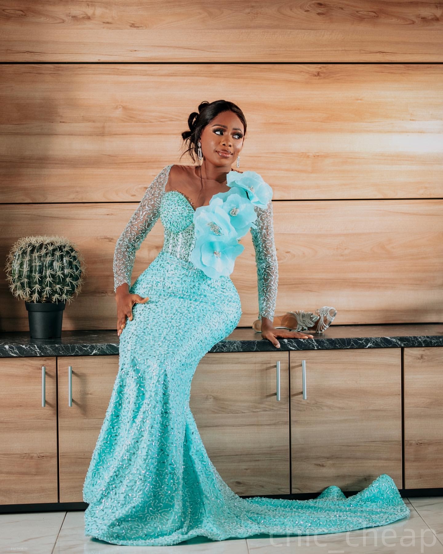 Light Sky Blue Mermaid Prom Dresses 2025 Flowers Sequined Beaded Evening Formal Party Second Birthday Engagement Gowns Plus Size Dress For Special Occ