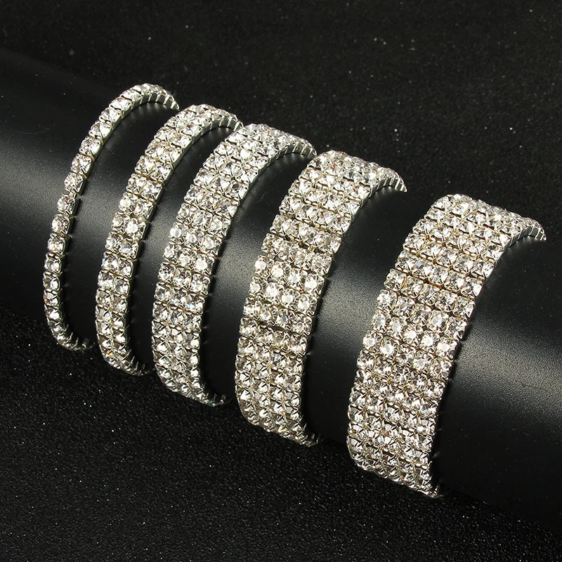 MultiStyle Silver color Rhinestone Bracelets Bangles Wedding Bridal Bracelet Stretching Wristband Bracelet For Women Jewelry 250528