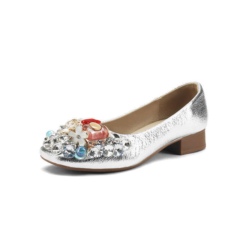 Evening Rhinestone French Style Chunky Mid Heel Single Women 2024 Trend New Spring Autumn Large Size Women's Shoes 41-43