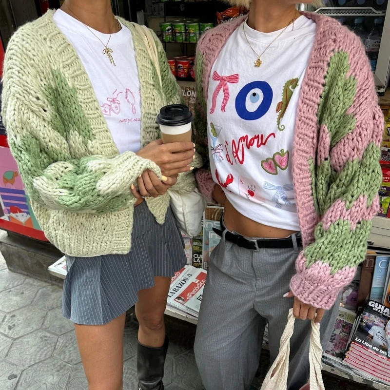 Stylish Patchwork Striped Knit Cardigans for Women Autumn Fashion Long Sleeve Open Front Sweaters Coats Streetwear Outwear 250530