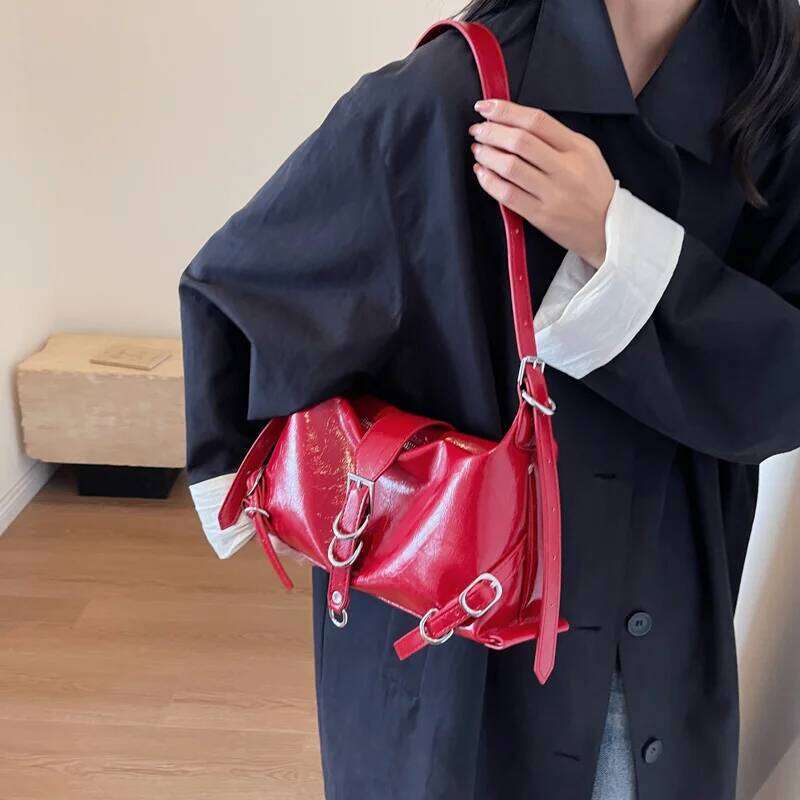 Vintage Fashion Women Shoulder Crossbody Bags Y2k Belt Design Solid Color Underarm Bag 2024 Designer Purses And Handbags