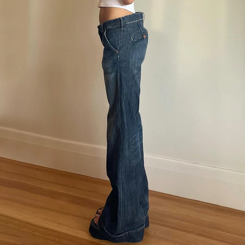 Darlingaga Fashion Washed Buttons Jeans For Women Loose Low Rise Basic Trousers Chic Style Pockets Straight Leg Denim Pants 250527