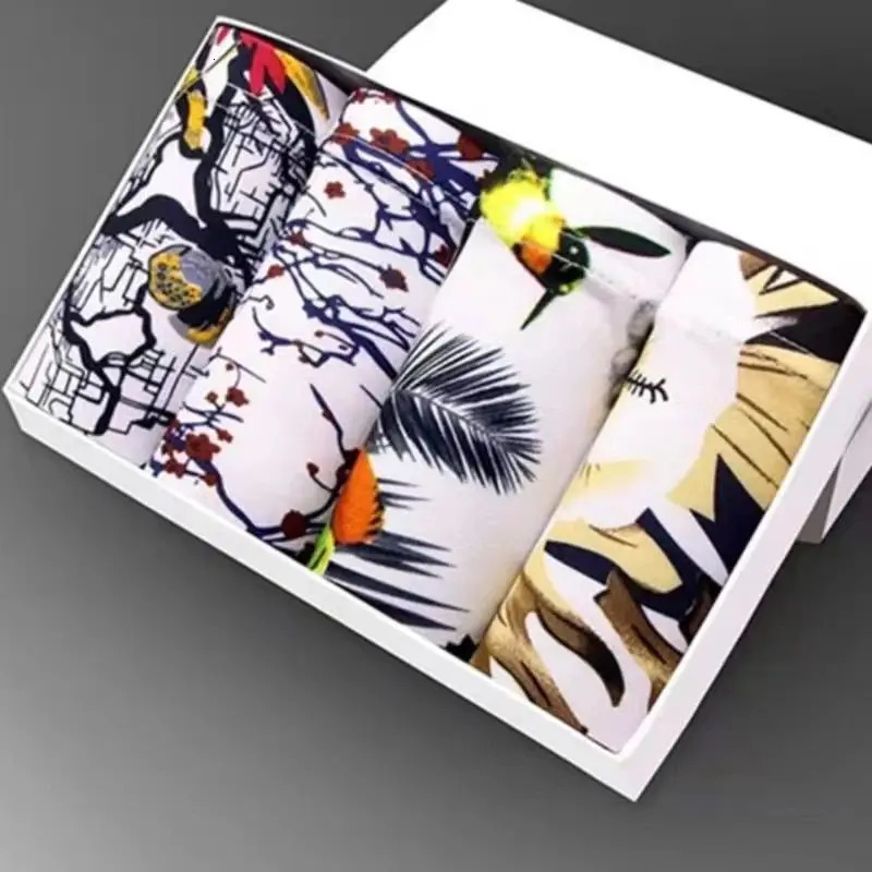 4 Pieces Men Printing Boxers Shorts Underpants Underwear XXL 3XL 4XL 4 Colors Mixing Sexy Soft Breathable Fashion Sports Casual 250530