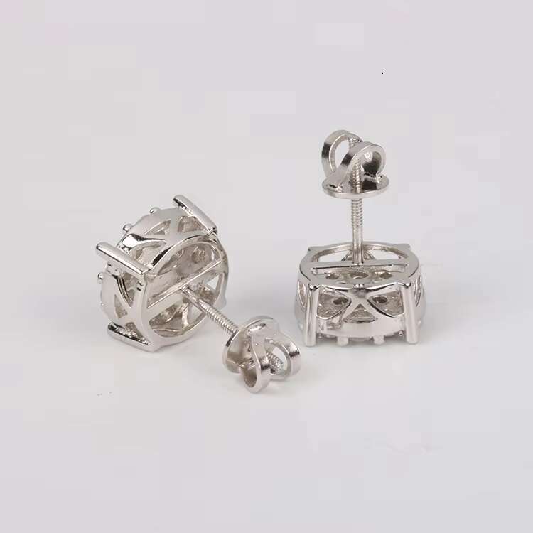Mens Iced Out Hip Hop Moissanite Diamond Stud Earrings Sterling Silver 925 White Gold Plated Screw Back Stylish Earrings