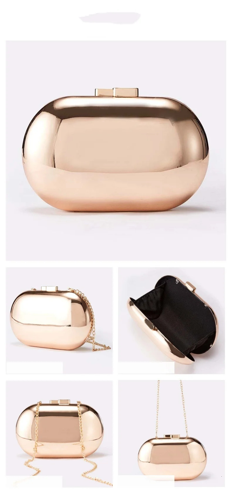 Metallic Oval Egg Clutch Bag Women Evening Party Cute Purse Bright Gold Handbag Wedding Lady Female Day Box Bag 250528