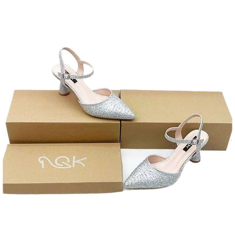 Green New Style Elegant Versatile Pointed Toe Open Back Simple Rhinestone Design Women's High Heels