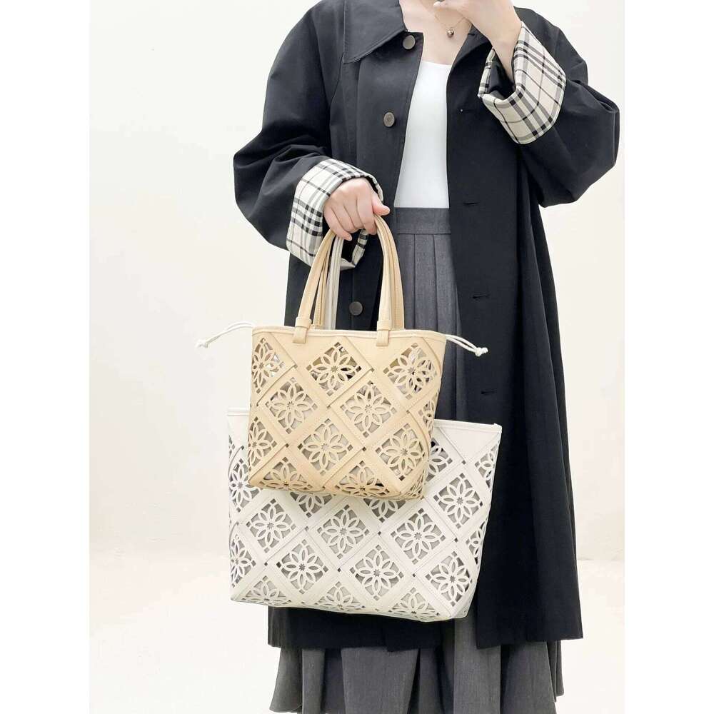 2025 New Tote Women Hollow Out Basket Handbag Genuine Leather High-End Beach Bag For Ladies Summer Travel And Commute