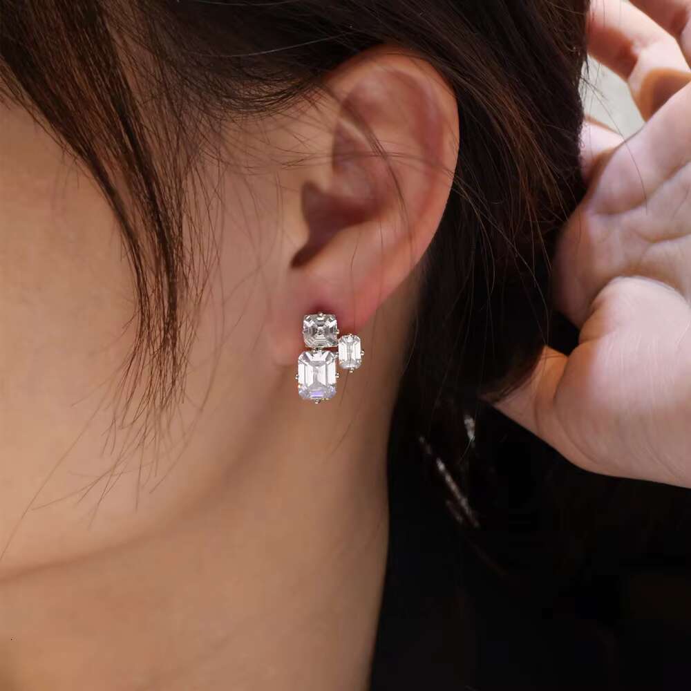2024 Customized Fine Jewelry Bridal Wedding Emerald Cut 5A Zirconia 925 Sterling Silver Stud Earrings With Diamond for Women