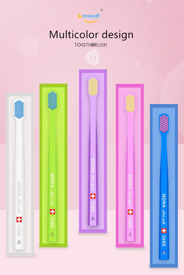 NONA Swiss style soft bristle toothbrush 5460-5688 Super soft toothbrush 12 in various colors 250528