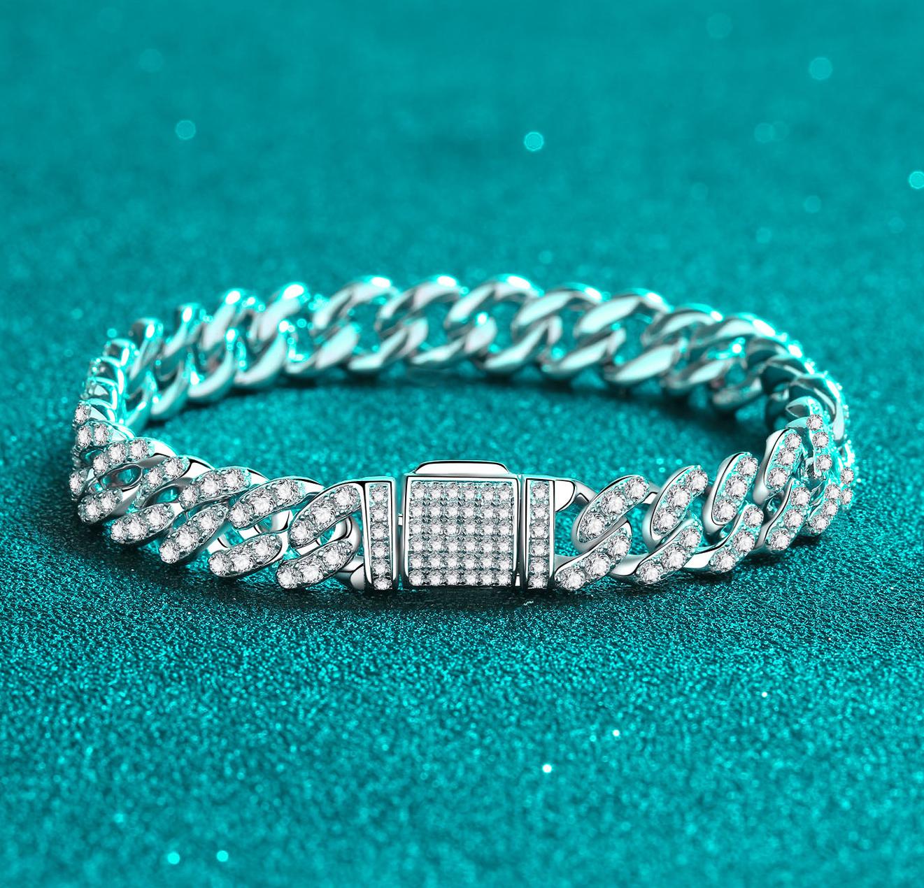 925 Sterling Silver Cuban Link Moissanite Bracelet, Adjustable Chain, Luxury Jewelry for Men and Women, Perfect Gift for Special Occasions