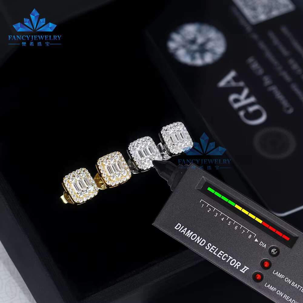 Wholesale Price Hi-Pop Hip Hop Moissanite Stud Earrings Iced Out Baguette VVS Diamond Hola Earring for Party Gifts