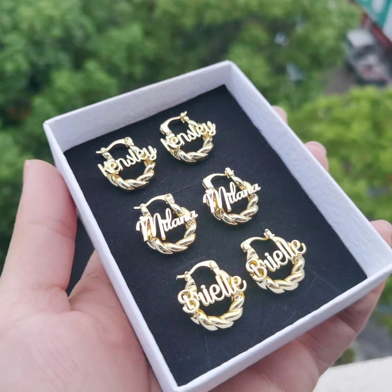 LeeChee Personalization Mini Twist Hoop Kids Custom Name Earrings For Baby Small Hoop Earring Kids Gift 250529