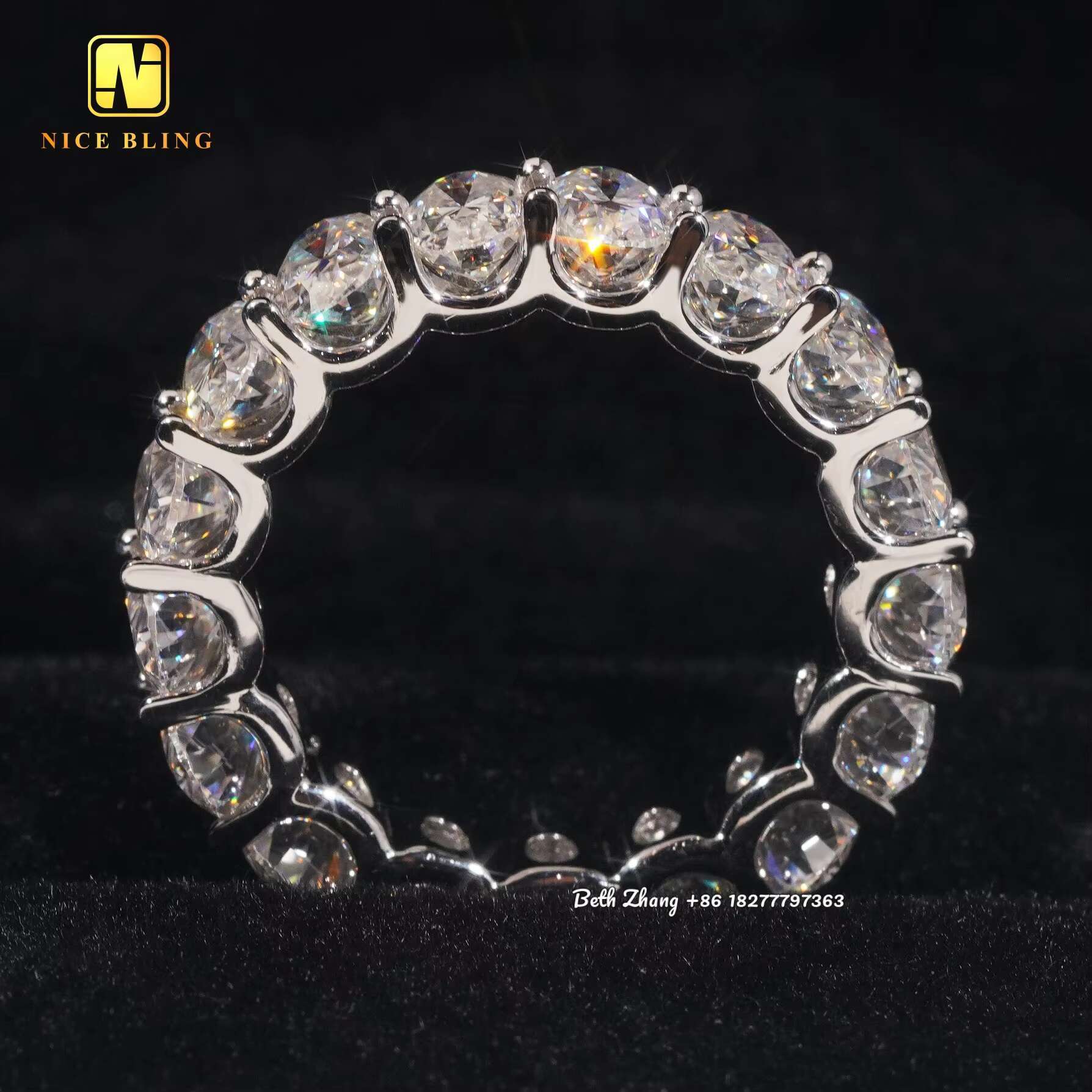 Fashion Engagement Bands 925 Silver Oval Moissanite Diamond Tennis Rings Trendy Hip Hop Wedding Ring for Men Women