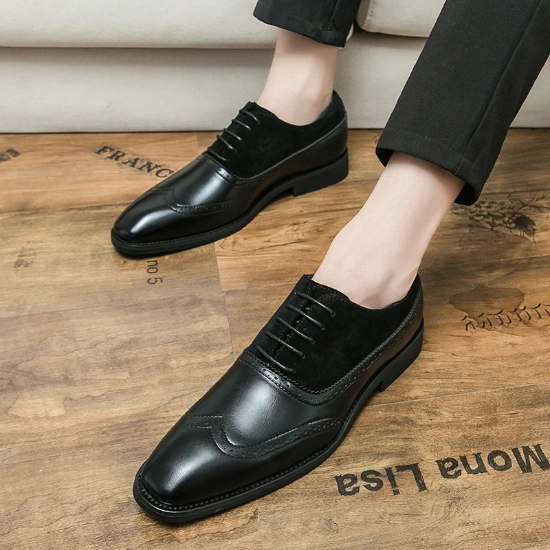 Men retro formal shoes PU black brown patchwork lace up business high-quality block shoes European style sizes 38-46 men shoes 250526