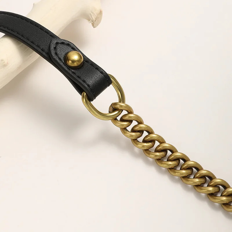 Black Leather Antique Brass Gold Metal Chain Shoulder Strap Women Flap Handbag Lady Camera Bag Purse 120cm 250530