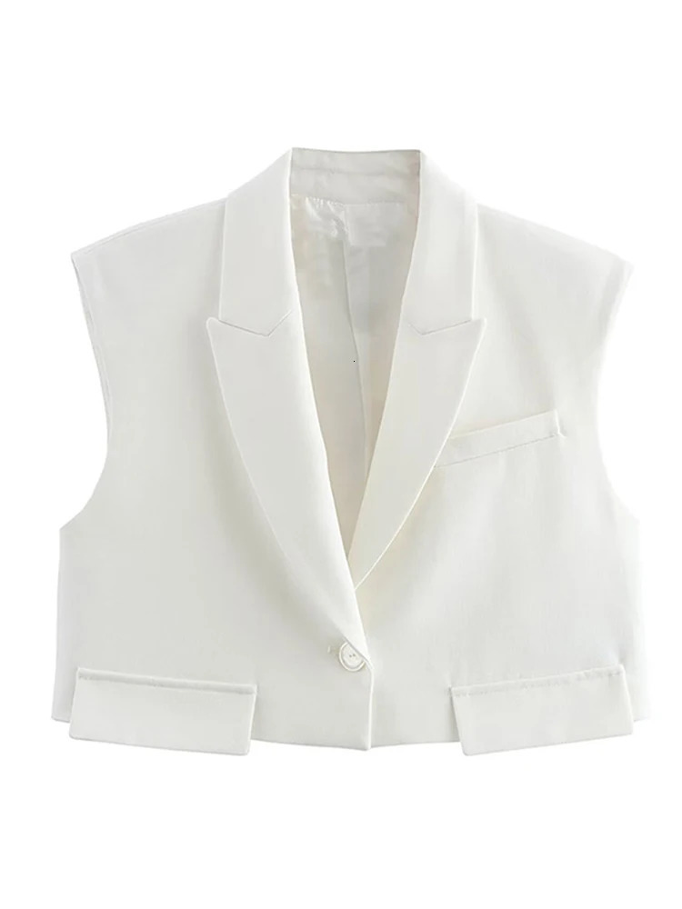 Fashion White Suit Long Pants Sets For Women Elegant Sleeveless Cropped Blazer Tops Wide Leg 2 Pieces Trousers Lady Chic Outfits 250527