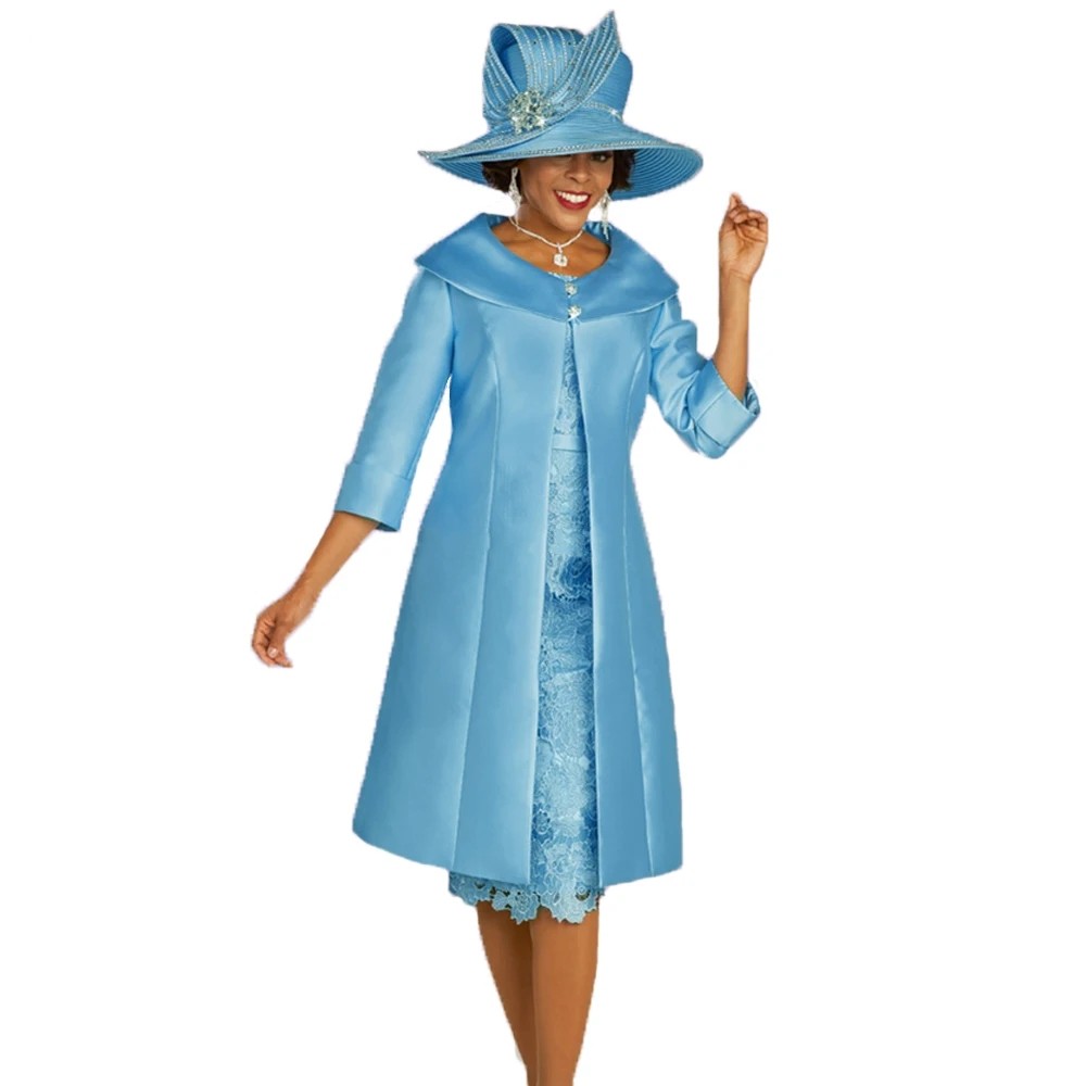 2025 Elegant Sky Blue Mother of the Bride Lace Dresses with Jacket Scoop Mom Wedding Guest Formal Party Gowns Robe De Soiree