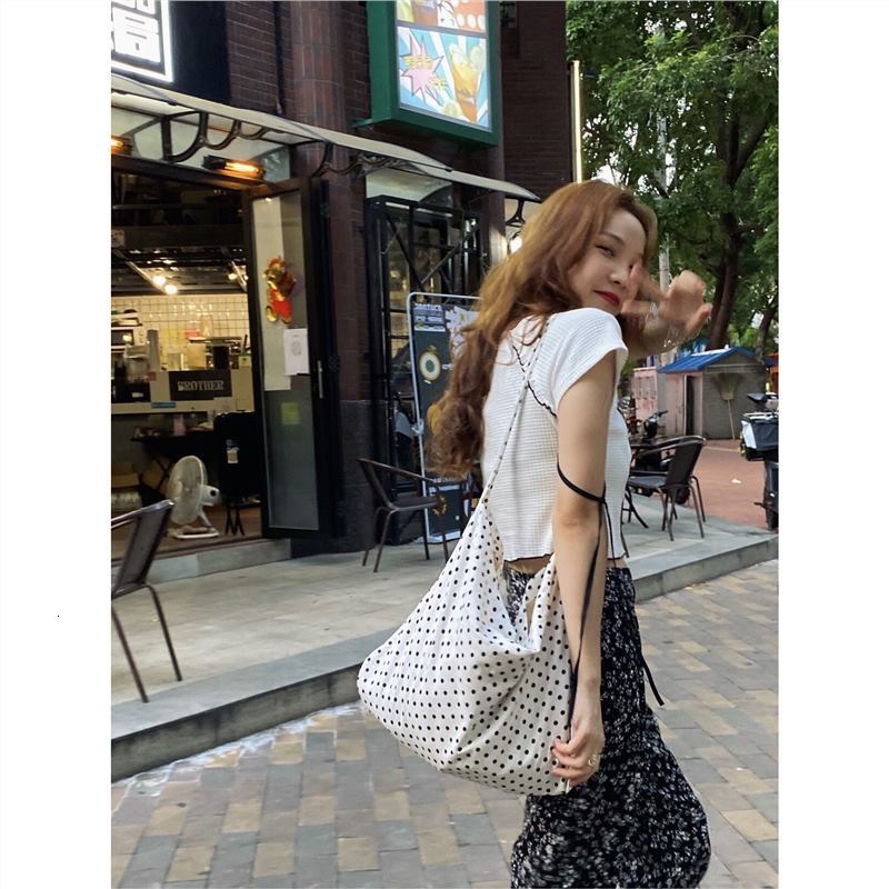 designer Song Hye-kyo Style Polka Dot White Canvas Bag Bangkok Outfit Lazy Large Capacity Bag Shoulder Bag 2025 New Model