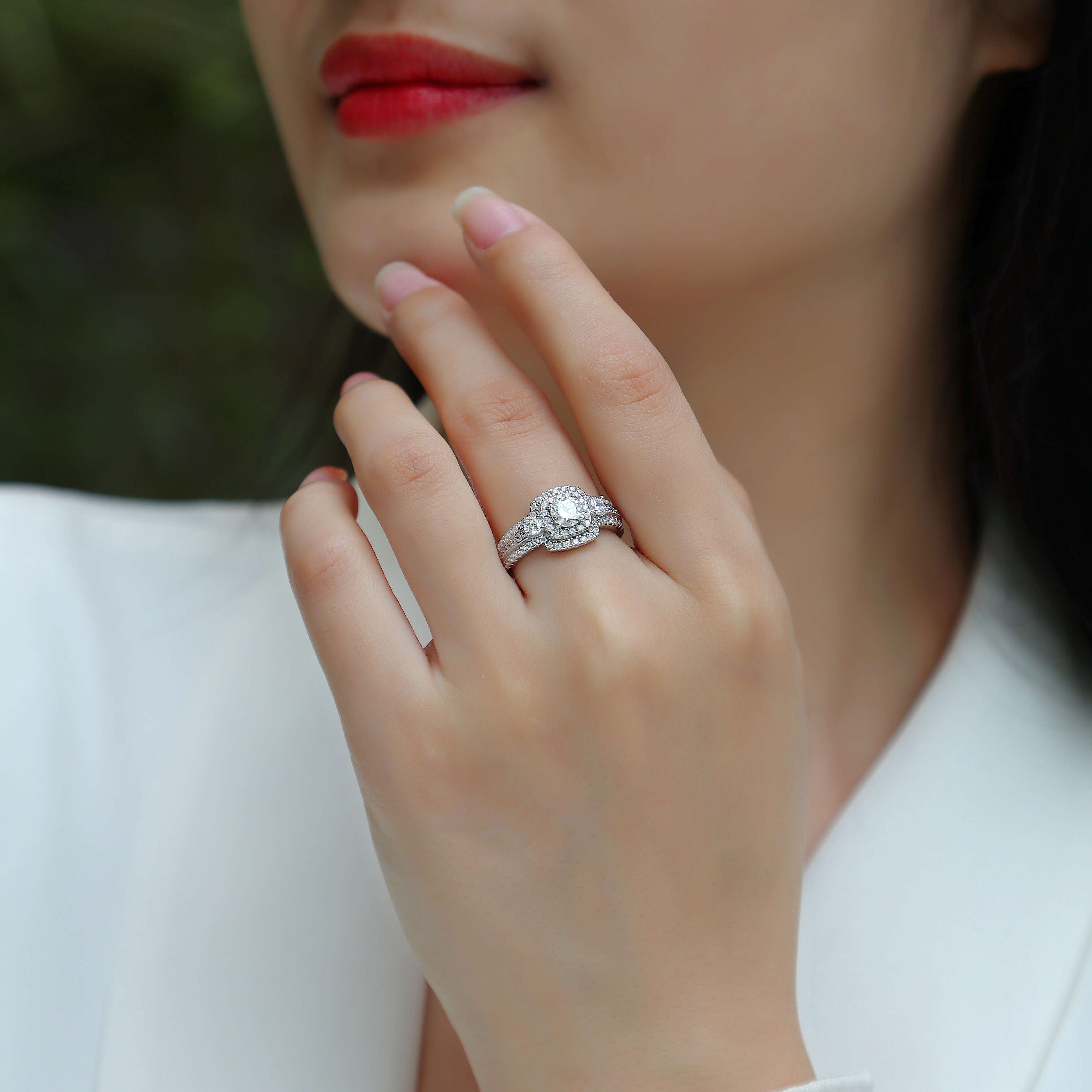 Jiuzhuan Jewelry 925 Sterling Silver Ring Crown Moissanite Engagement Wedding Ring for Women R231213431-50