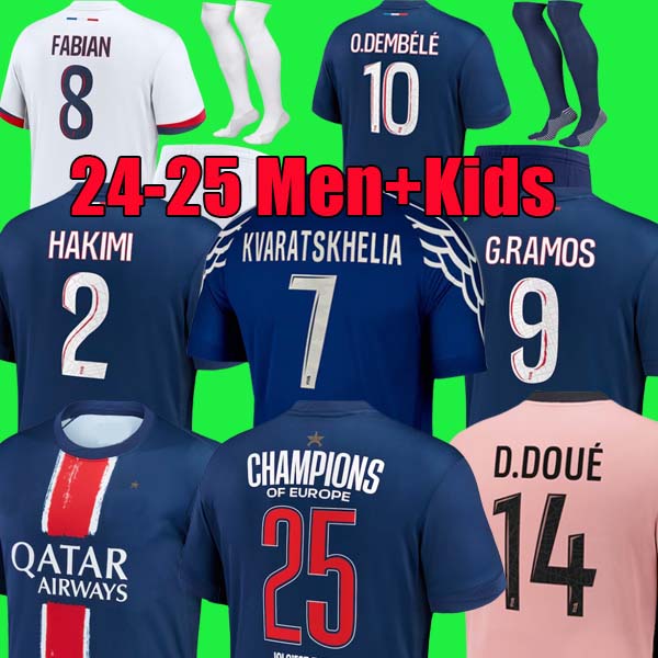 KVARATSKHELIA O.DEMBELE JOAO NEVES 24 25 soccer jerseys D.DOUE Maillot de football 2024 2025 HAKIMI ZAIRE-EMERY jersey men kids sets maillot de foot enfants FOUTH KIT
